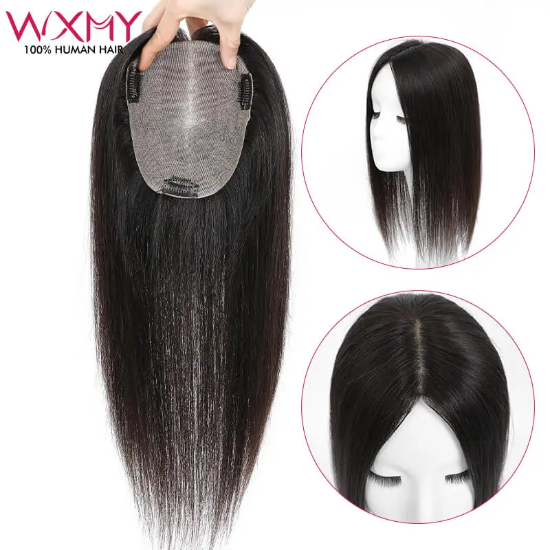 Women Topper Silk Base With Clips On Straight Hair Toppers Natural Scalp Human Hair Topper For Women Breathable Hair System Unit