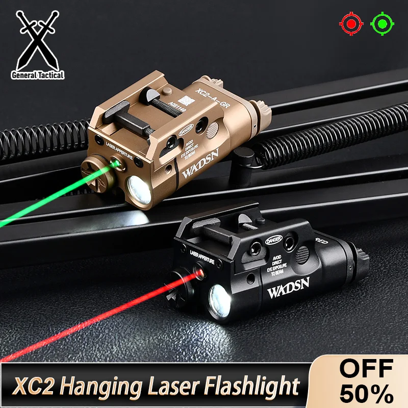 Tactical Airsoft Surefir XC2 Metal Hanging Flashlight Red Green Laser Fit 20mm Rail Pistol Hunting Scout Outdoor Glock 17 18 19