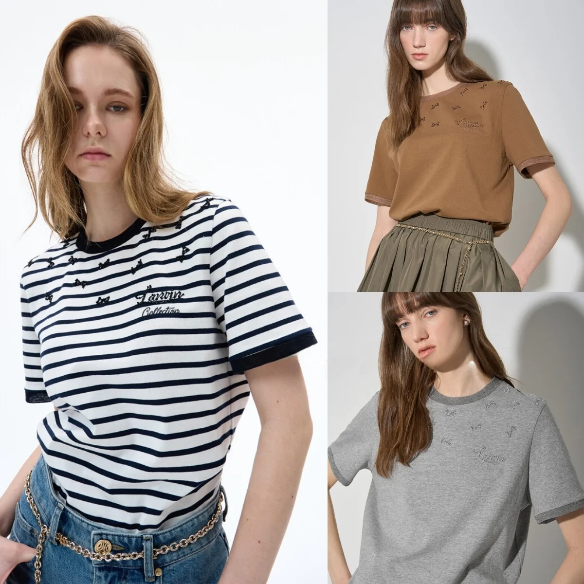 

Pure Cotton Knot T-irt Striped ort Sve round Ne Commute Friendly Slim Fit Korean Sle Women's Top