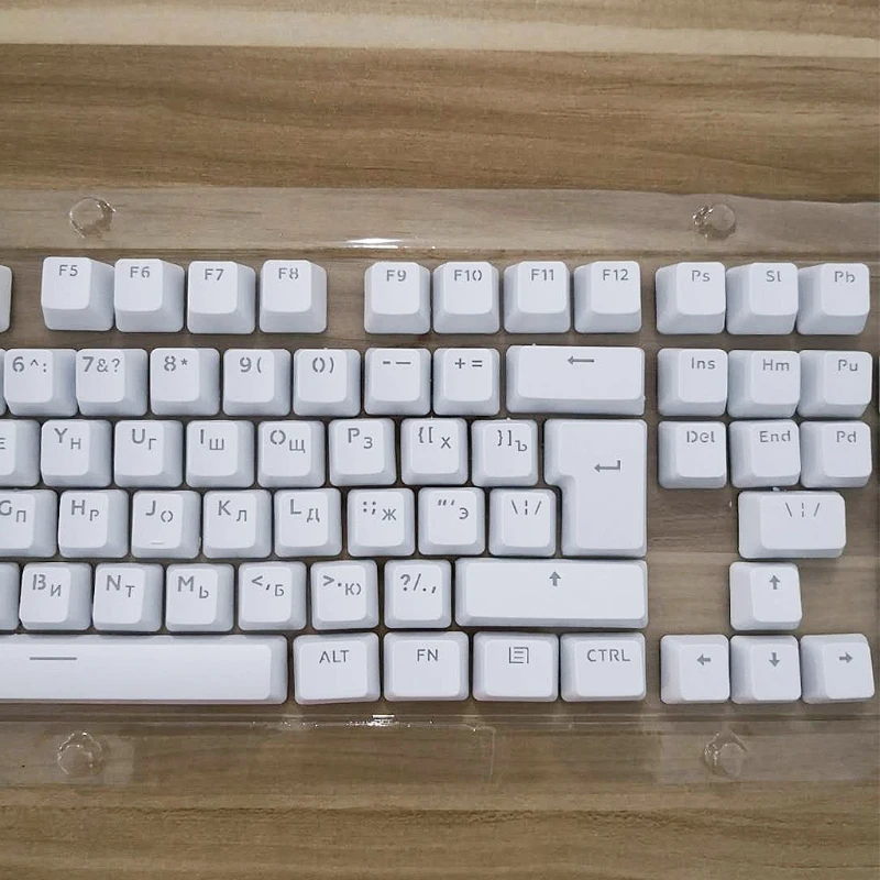 Russian Keycaps, ABS Backlit Keycaps Transparent Key Cover Cherry MX Compatible for Mechanical Keyboards, Full 104 Set
