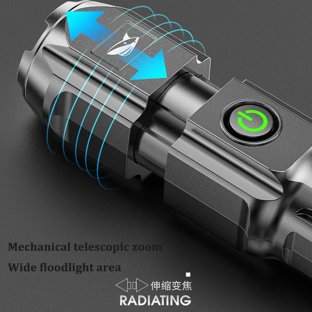 High Power Led Tactical Flashlights Self Defense Torch USB Rechargeable Light With Power Bank Portable Outdoor Camping Lighting