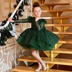 Light luxury Gao Ding Christmas Sequencies Long Sleeve Elegant Ballet Performance Clothing 2-10Y Girl Birthday Party Dress