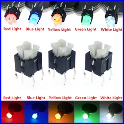 5Pcs 6*6mm Through Hole Micro Push Button Tactile Momentary Switch With LED Green Yellow Red White Blue 6*6 6X6