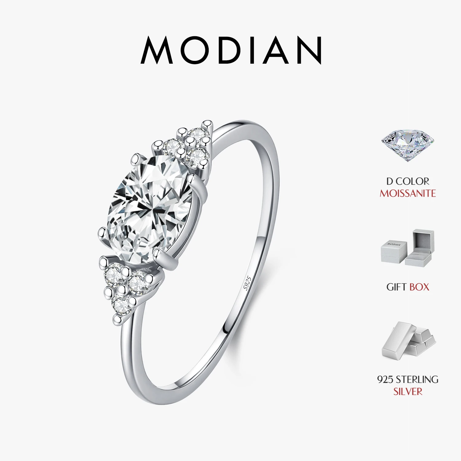 MODIAN 1CT D Color Moissanite Oval Cut Ring 925 Sterling Silver Cluster Lab Diamond Promise Wedding Fine Jewelry For Women Gifts