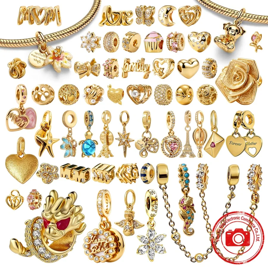 

Горячая распродажа: Сверкающие золотые шармы для самостоятельного изготовления украшений, подарки для женщин, розовые воздушные шары, ангелы, цветы, сердечки, бусины, подходят для оригинальных браслетов.