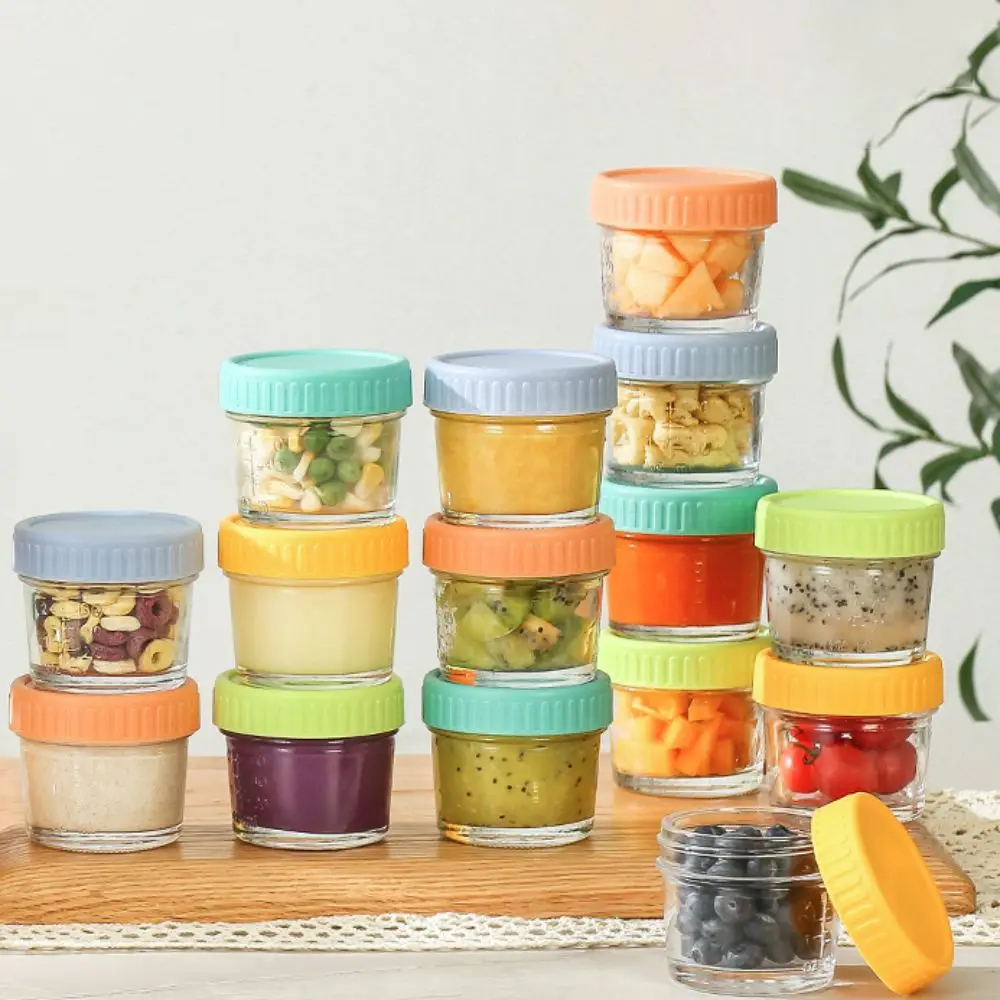 6pcs Glass Baby Food Jar Reusable with Scale Dipping Sauce Cup Leakproof with Lid Salad Dressing Container Jam