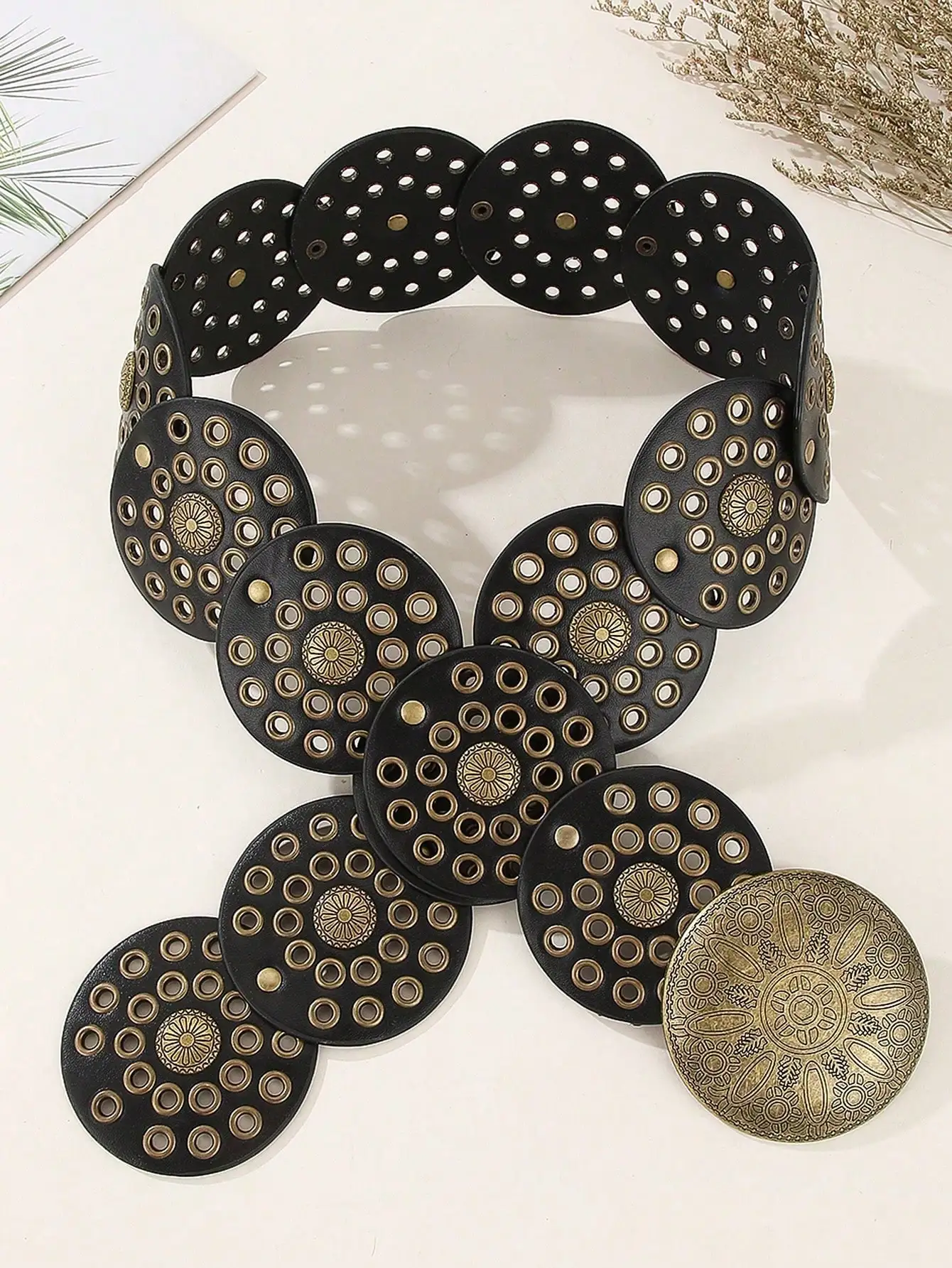 حزام HERSHINE النسائي الكلاسيكي المرصع بإبزيم دائري على شكل زهرة، طراز بوهيمي للجنسين، إكسسوار عصري، عيد الميلاد