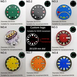 28.5mm/29mm Watch Dial Custom Dial logo Fit NH 35/36 Movement Super Luminous Watch Accessories Part