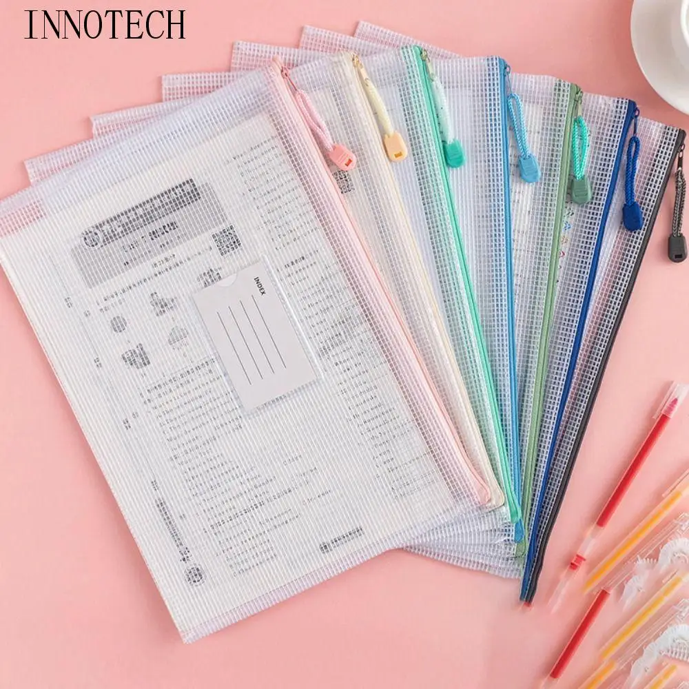 

PVC A4 Mesh File Bag Thickened Transparent Information Bag Subject Sorting Waterproof Document Storage Bag