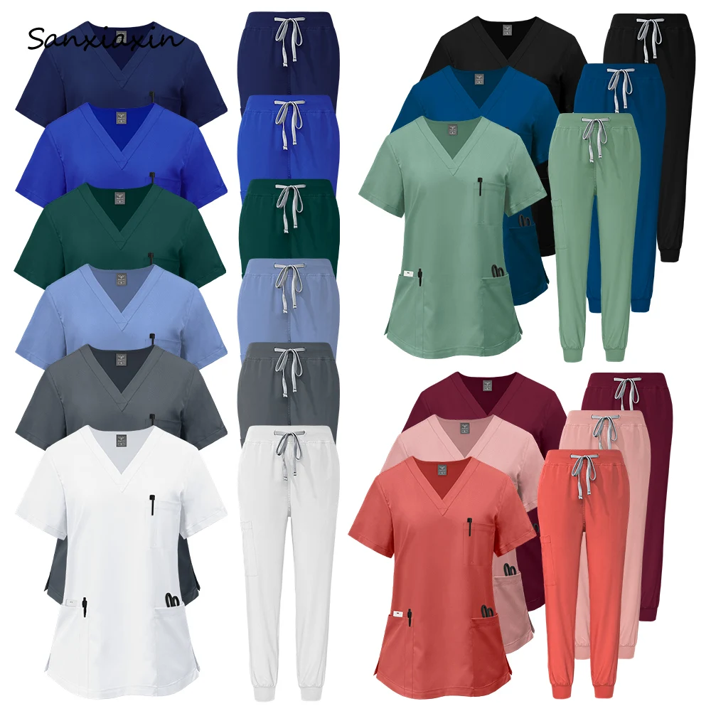 Uniformi da lavoro per toelettatura animali domestici Infermiera medica Scrub Set Donna e uomo Top e pantaloni moderni con scollo a V Tute da lavoro per medico ospedaliero