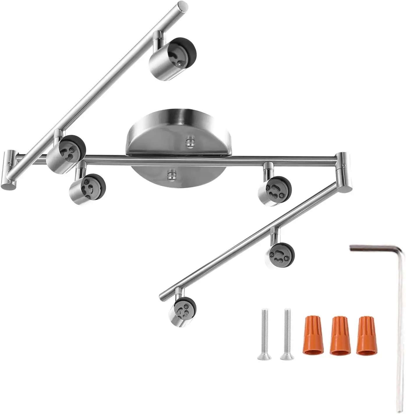 

6-Light Adjustable Dimmable Track Lighting Kit, Flexible Foldable Arms,Satin Nickel Kitchen,Hallyway Bed Room Lighting Fixture