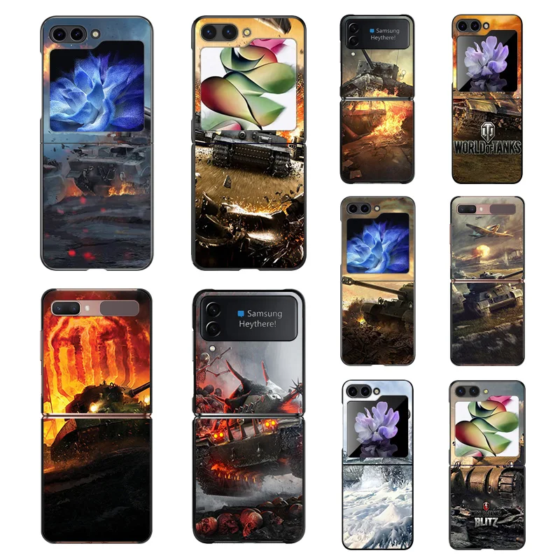 Phone Case For Samsung Z Flip 6 5 4 3 Galaxy ZFlip6 5G Flip5 Flip4 Flip3 World Of Tanks Game Black Hard Camera Protective Cove