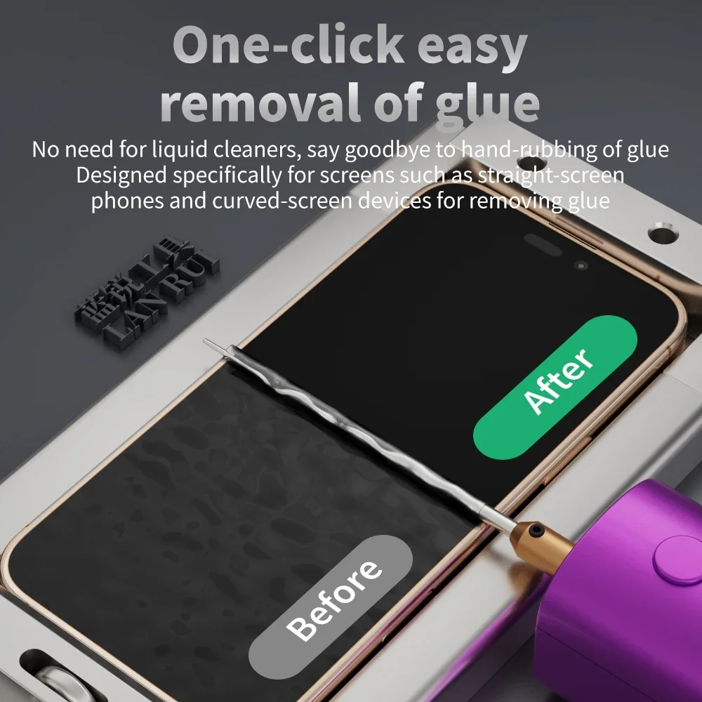 LANRUI LR-9 Electric Glue Remover 6 Speed Adjustable with Green LED Light for Phone OCA Hard Glue Removal Screen Repair Tool