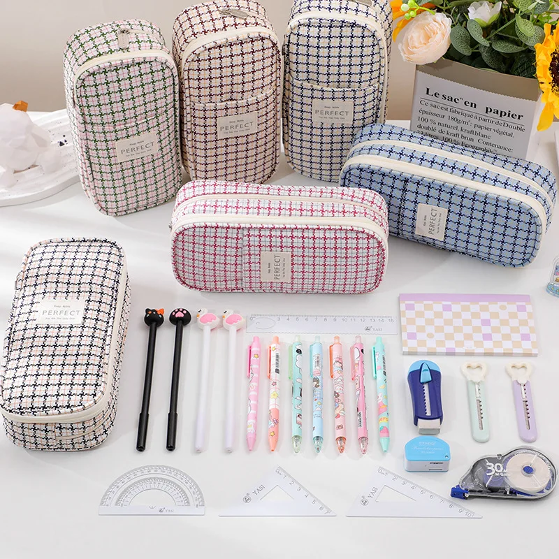 The New Double Layer Large Capacity Pen Bag Is Ins High Appearance Horizontal Multifunctional Composite Cloth Pen Box