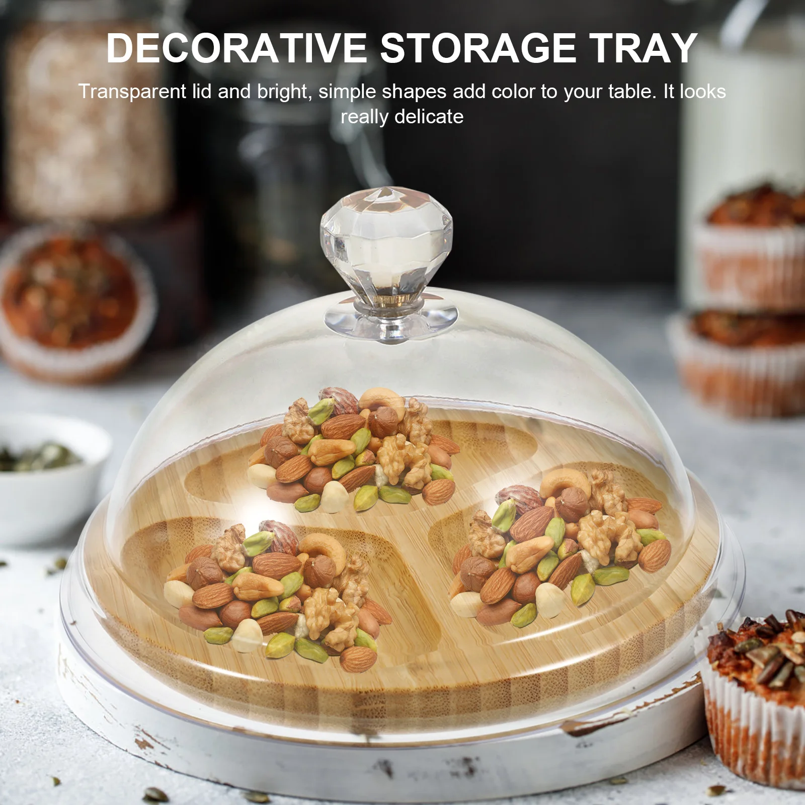

1 Set Transparent Cake Dome Multi-Use Bamboo Cake Tray Food Display Plate Desserts Candies Cookies Cupcakes Wedding