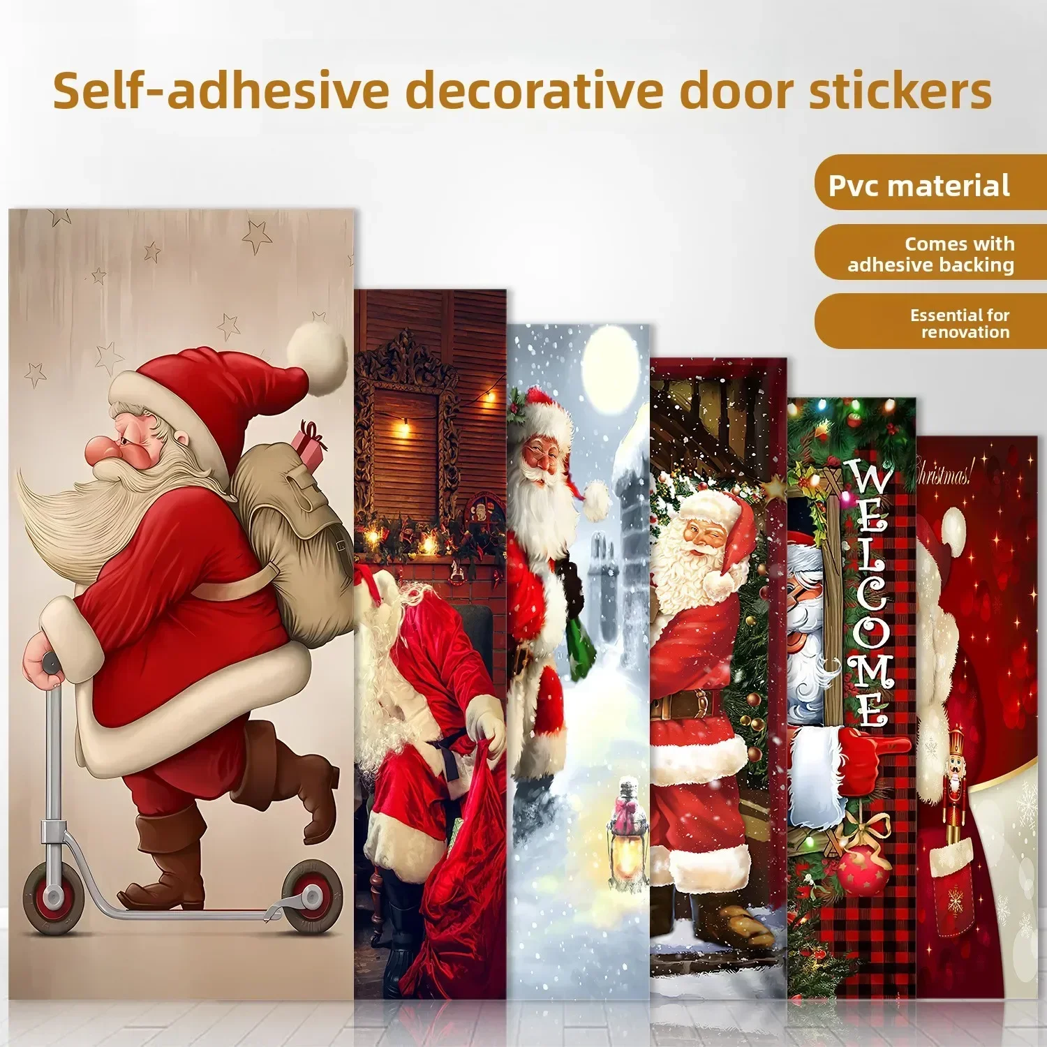 DurableChristmas Door Sticker Self-adhesive Removable Wall Sticker, Living Room Bedroom Renovation Home Decoration Sticker PVC M