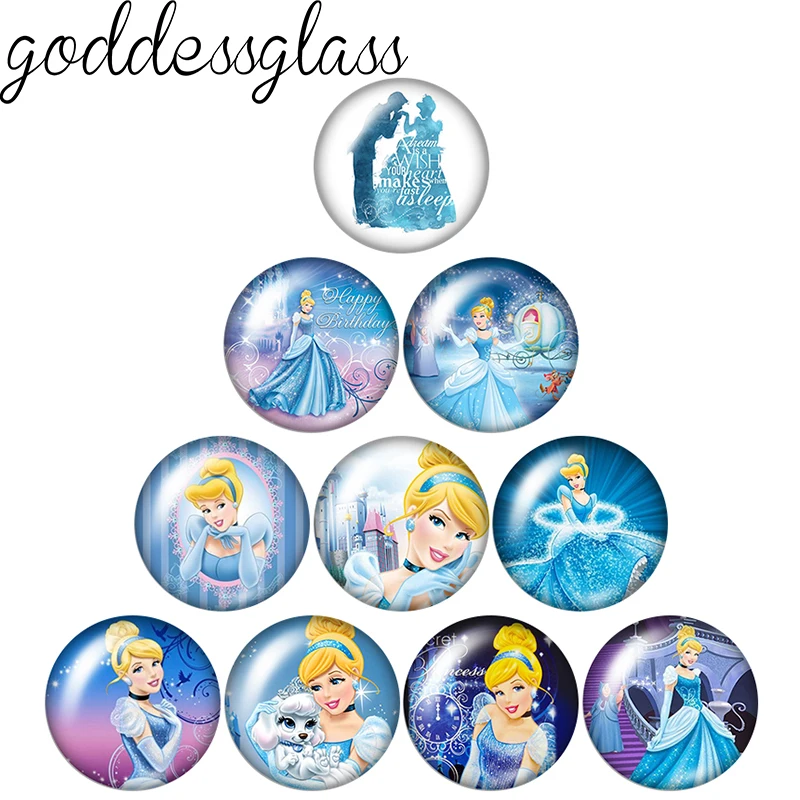 Disney Beauty księżniczka kopciuszek magiczne 12mm/18mm/20mm/25mm okrągłe szklane kaboszony z płaskim tyłem, dzięki czemu można znaleźć bransoletki