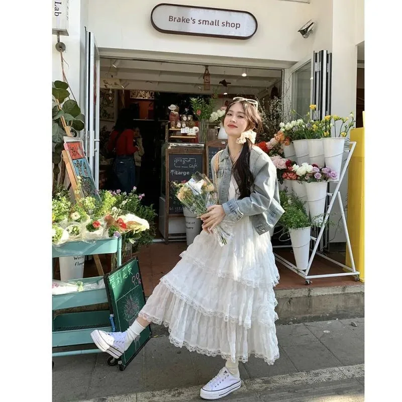 صيف جديد المرأة فستان بحزام عطلة الشاطئ نمط كعكة تنورة فستان شاطئ طويل تصميم الإحساس بلا أكمام مرونة الخصر #2