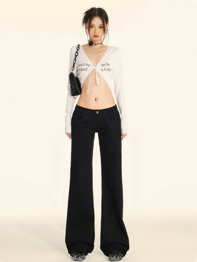 Women's Black Flare Pants Y2k Retro Emo 2000s Streetwear Fashion Trousers Harajuku Wide Yoga Pants 90s Aesthetic Clothes