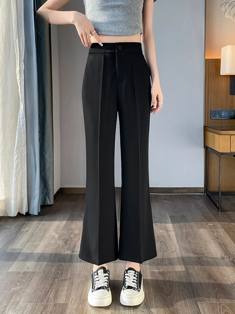 

Suit High Waist Female Flare Pants Simple Fashion Workwear Summer Black High Waist Slim Solid Color Casual Women's Pants