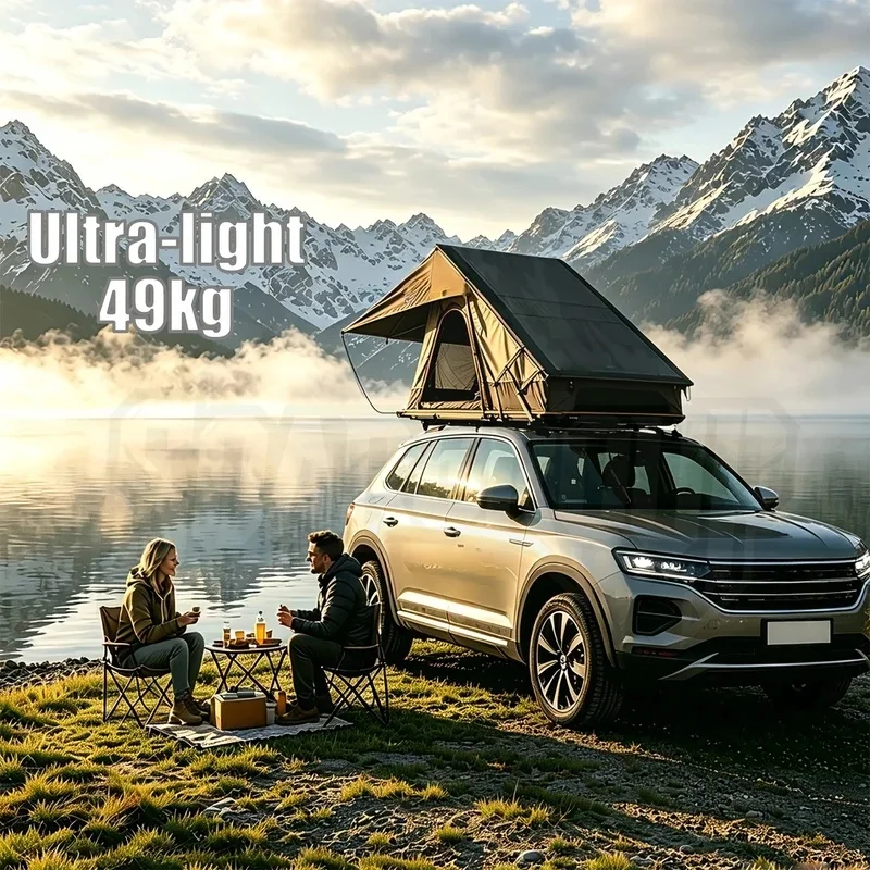 High Quality 4 Season Waterproof Ultralight Triangle Hard Shell Roof Top Tent Ultra Slim 2 Person Offroad Camping Fit For Pickup