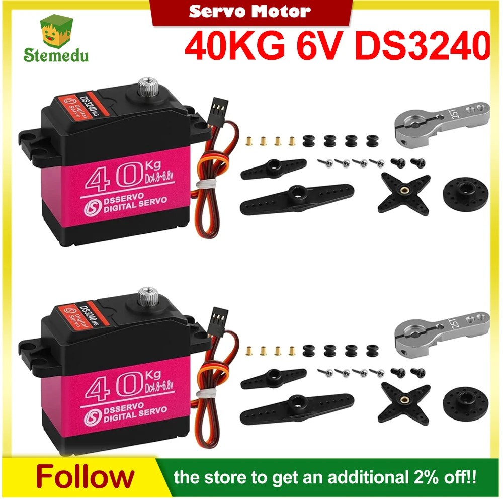 2 Pack High Torque 40KG Digital Servo DS3240MG Full Metal Gear Waterproof Steering RC Servo for 1/8 1/10 Scale RC Car Crawler