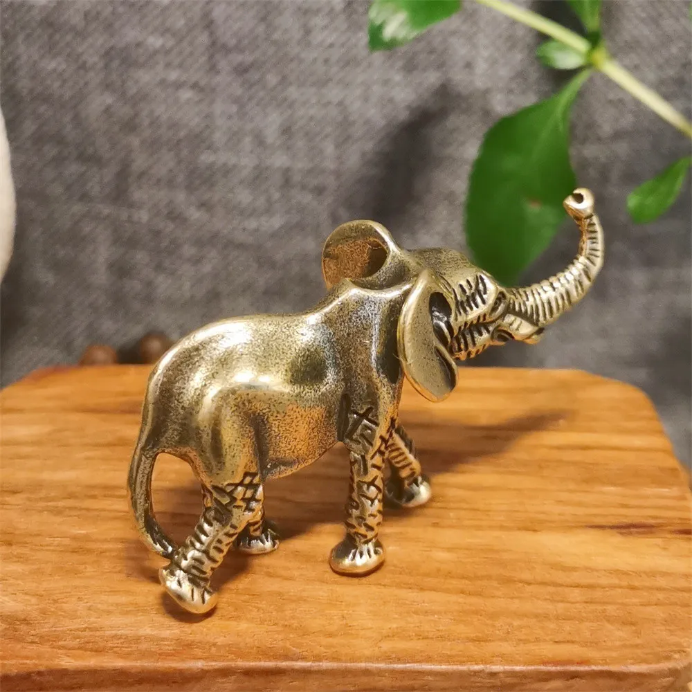 Antique Bronze Minature Elephant Figurines Tea Pet Table Ornament Decorations Solid Copper Animal Crafts Home Decor Living Room