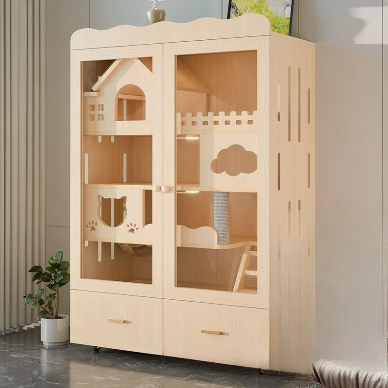 

Pure solid wood cat cage villa household cabinet luxury indoor integrated house