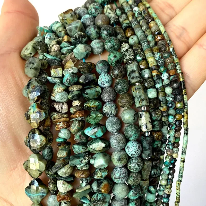 Wholesale Natural Stone Beads  African Turquoise Faceted Round Square Oval Matte Flat Rondelle for Making Jewelry DIY Bracelet