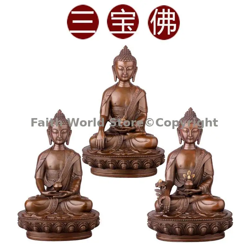 Phra Sompo triratna ratna traya Buddha statue high quality the Medicine Buddha Amitabha Shakyamuni bronze Buddha Buddhist 21cm