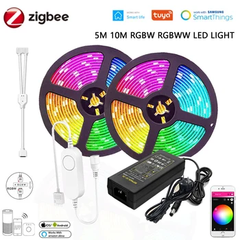 Zigbee 3.0 contrôleur LED intelligent DC12V 5M 10M 5050 RGBW RGBWW LED bande lumineuse LED bande Flexible Tuya App pour Smartthings Alexa
