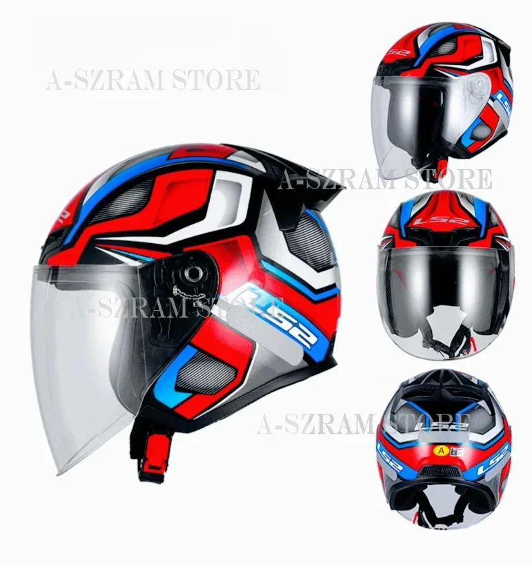 

LS2 Motorcycle Helmet 3/4 Open Face Helmet Electric Power Assisted Vehicle Four Seasons Large Tail Wing Men's and Women's