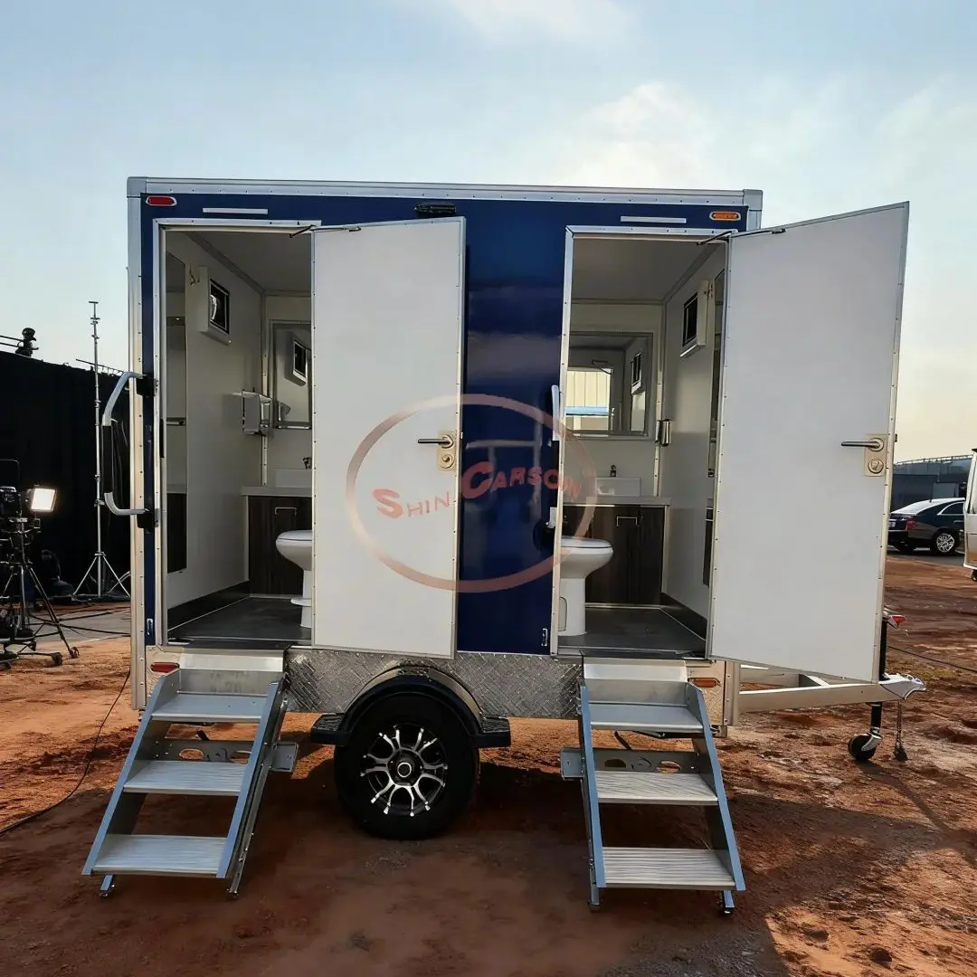 Portable Towed Mobile Toilet Trailer Restroom with Flush Vent & Sealed Tank for Camping Construction & Rescue