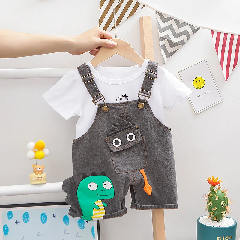 Cute Quality Baby girls Clothes Sets Summer Children\'s Denim Overalls + Cotton T-Shirt Clothing suits