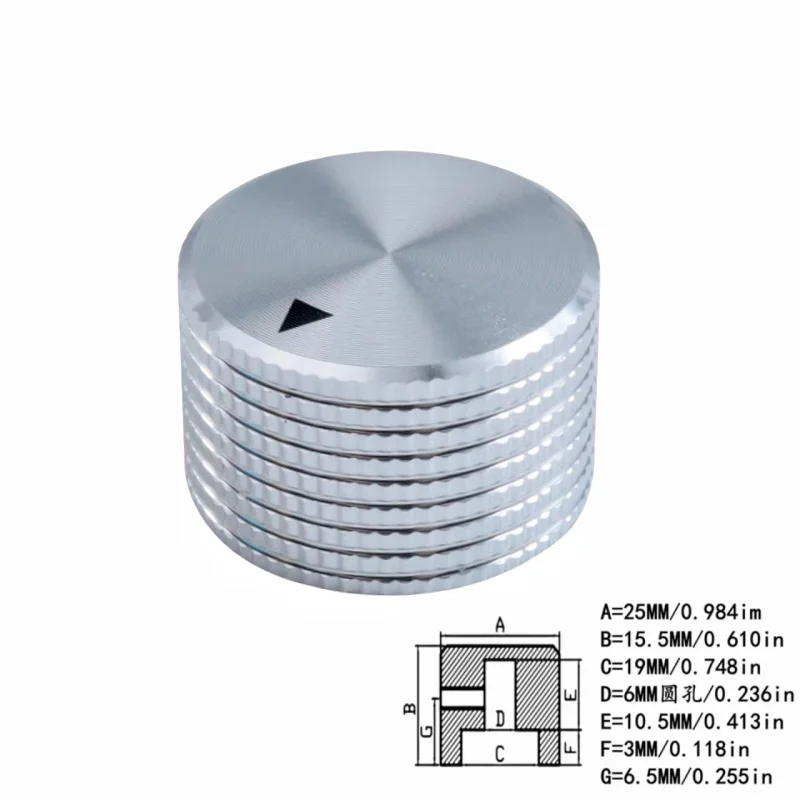 1pcs Silver Black Aluminum Alloy Potentiometer Amplifier knob Switch Cap 25MM * 16MM  Hexagon Socket Screw Inner Hole 6MM