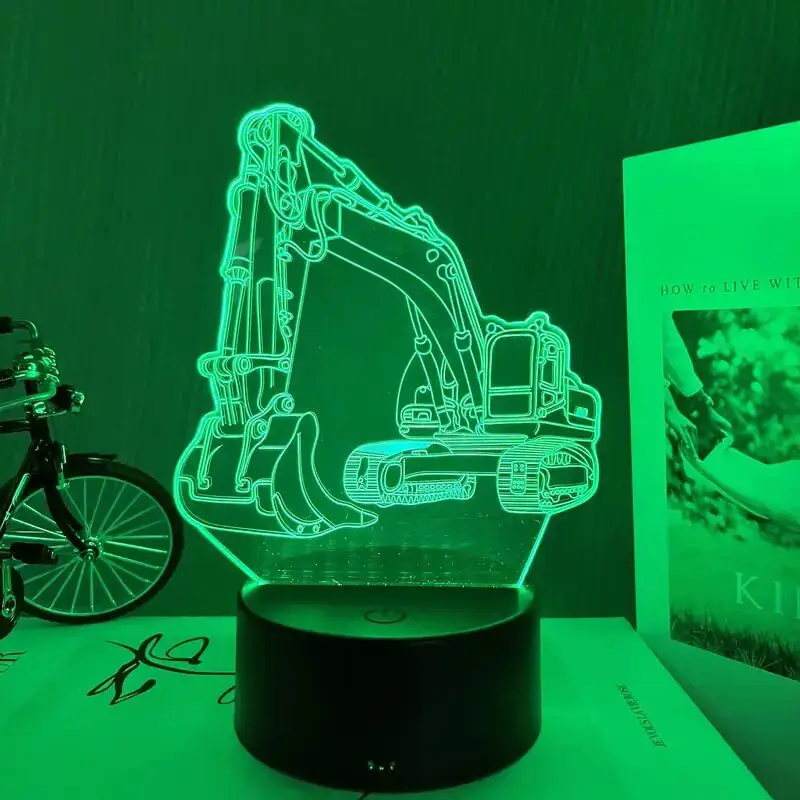 1pc Excavator 3D Night Light, 3D Optical Illusion Lamp With Touch, 7-Color Changing Ambient Light For Bedroom