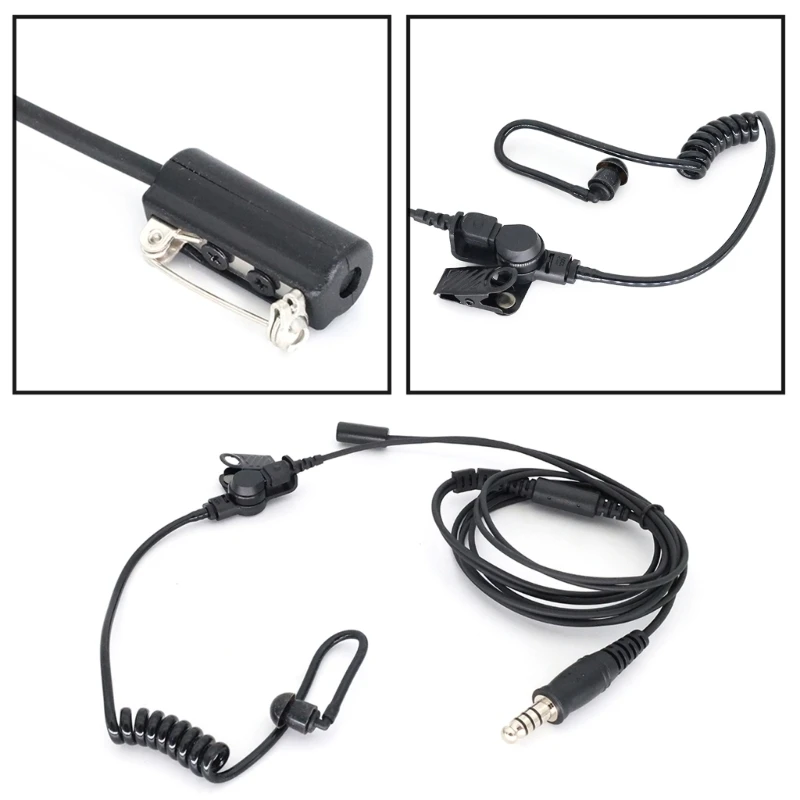 Auriculares tácticos telescópicos con tubo acústico 7,1mm, auriculares con micrófono resistencia, enchufe