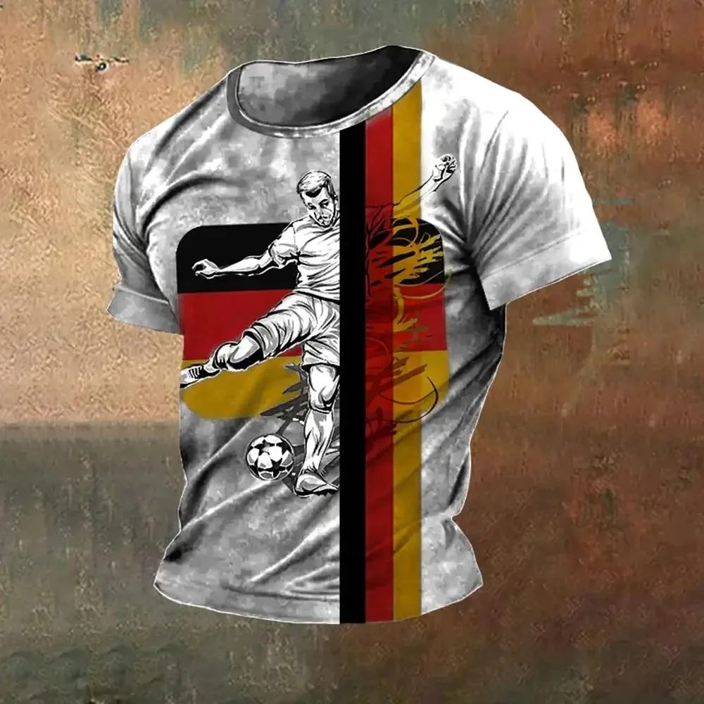 Vintage T-Shirt For Men German Flag Graphic Print 3Dt T-Shirt Short Sleeve T Shirt O Collar Oversized Male Clothing Top Outdoor