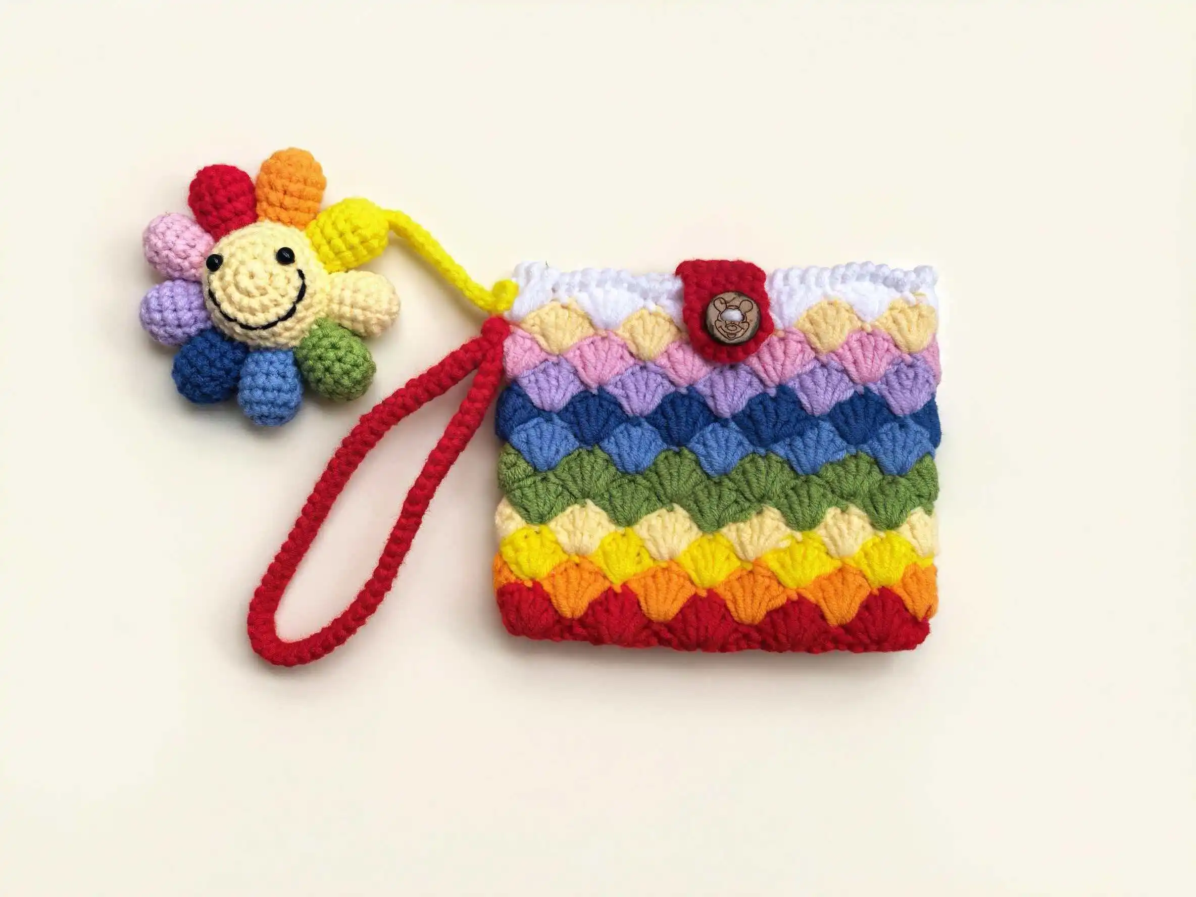 Animal Fruits Crocheted Thread Knitted Card Pack Coin Purse Colorful Happy Smiling Face