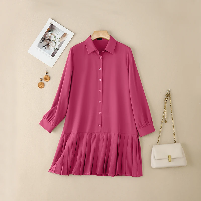 VONDA Damskie Sukienki Koszulowe na Jesień 2025 Długi Rękaw Jednolite Eleganckie Mini Sukienki Letnie z Kołnierzykiem Zapinane na Guziki Z Falbankami Vestidos Modne Codzienne Szaty