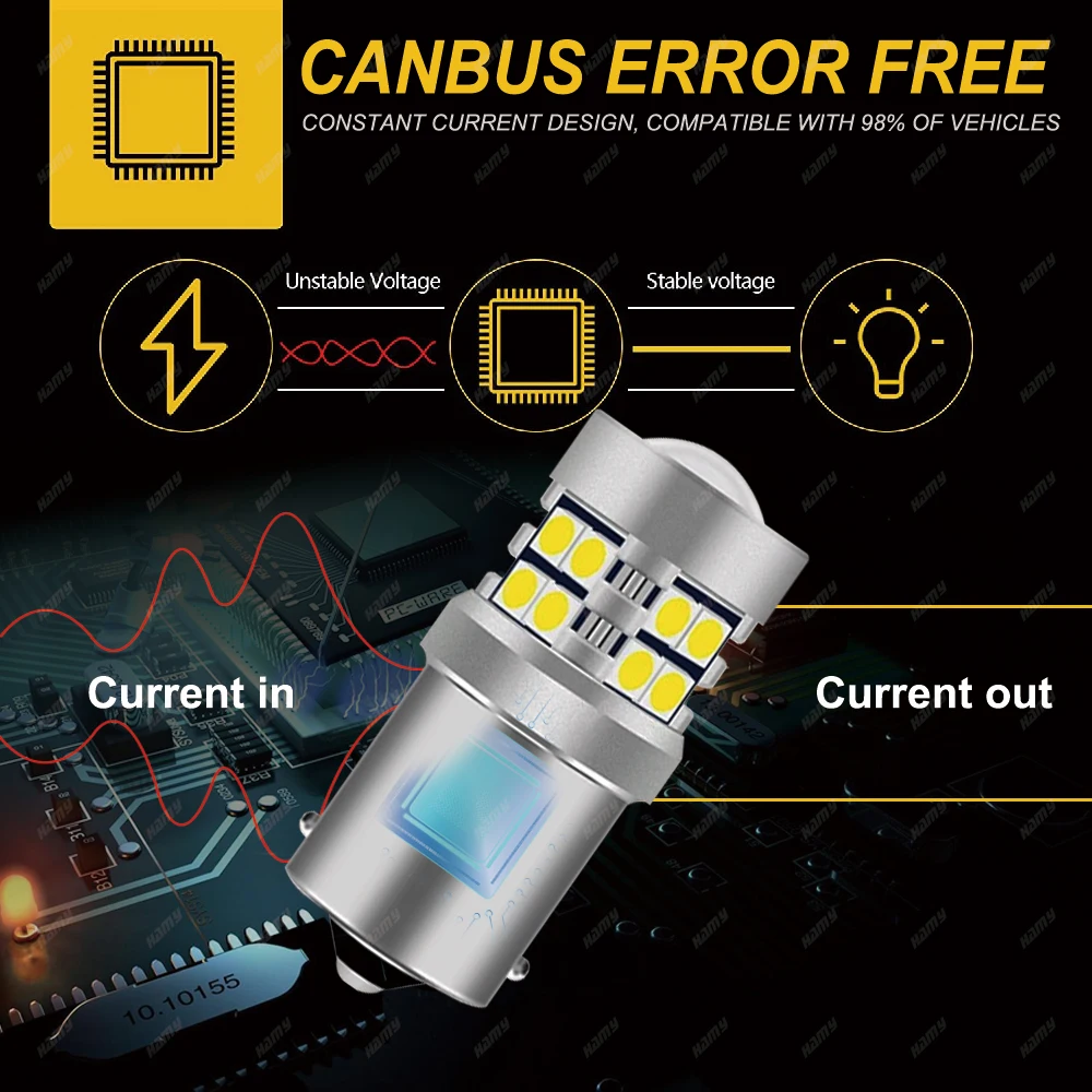 2/4 1157 BAY15D 1156 BA15S LED Bulbs Car Turn Signal Tail Parking Brake Reverse Lights 12V 3030-24SMD 7000K White Red Yellow