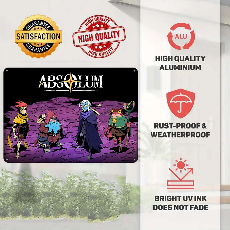 Absolum Game Characters Personalized 3D Textured Metal Poster Wall Art Tinplate Sign for Living Room Decoration Man Funny Signs