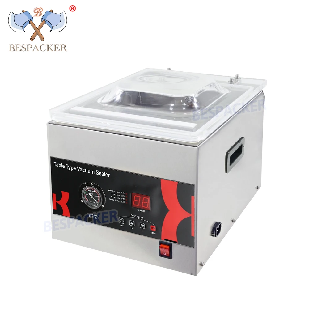 Bespacker DZ-260C Automatic Table Top Economy Food Hamber Vacuum Sealer Machine Vacuum Sealing Packaging Packing Machine