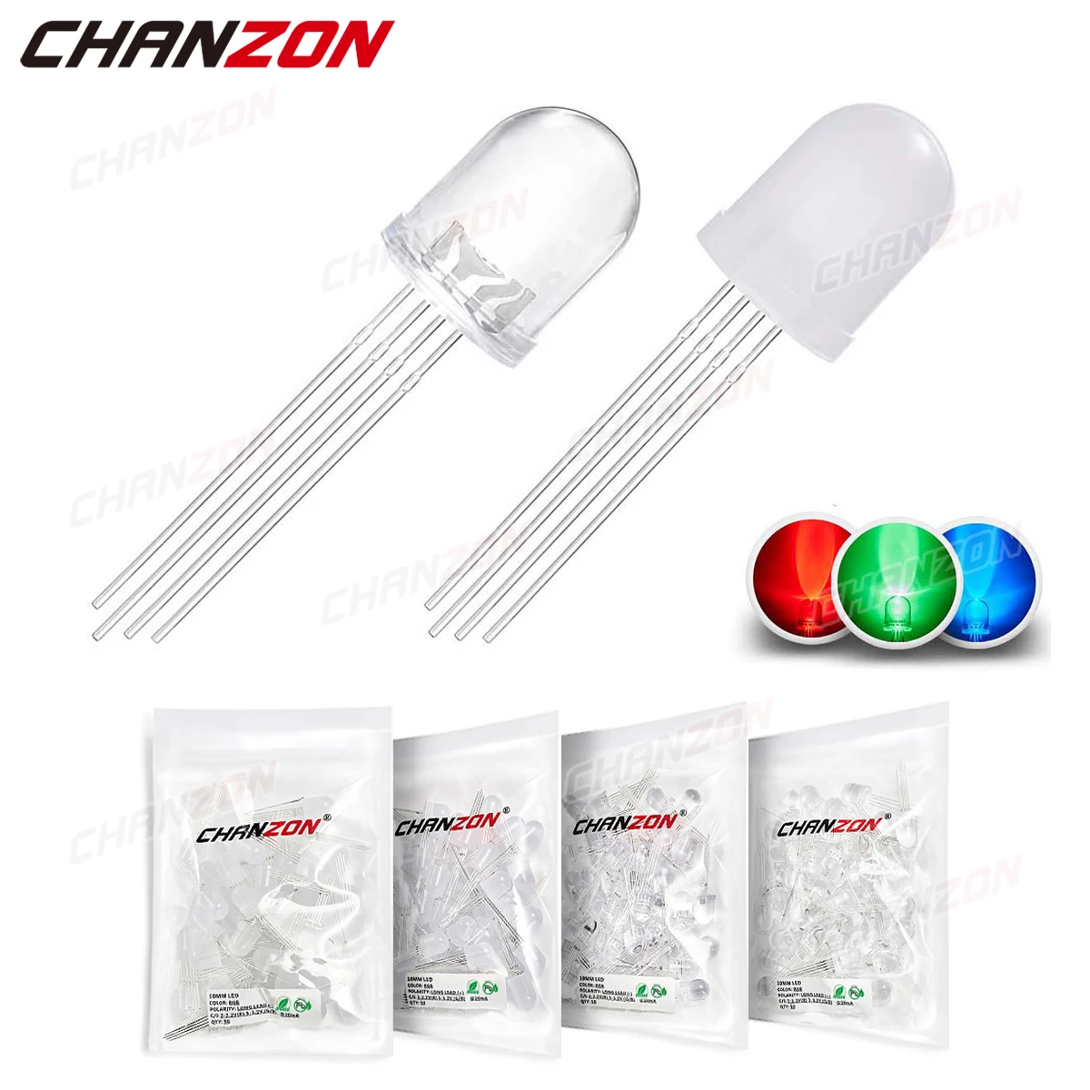 50pcs 10mm RGB LED Emitting Diode Micro Indicator Red Green Blue Multicolor Common Anode Cathode 3V DIY Super Bright PCB Bulb