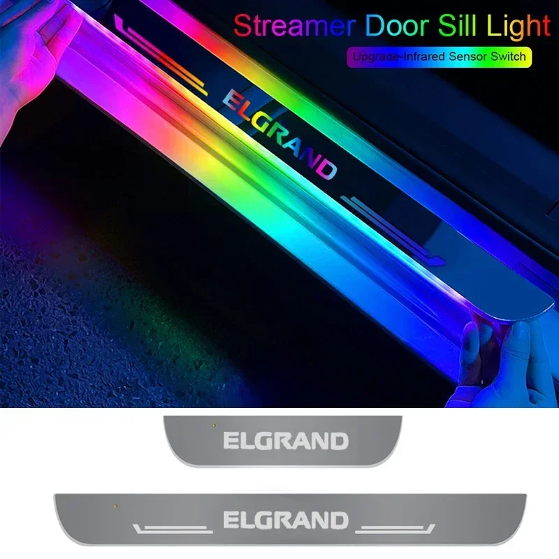 For Nissan Elgrand Acrylic Car LED Door Welcome Pedal Streamer Light Front Rear Threshold Decorative Strip Lamp Accessories