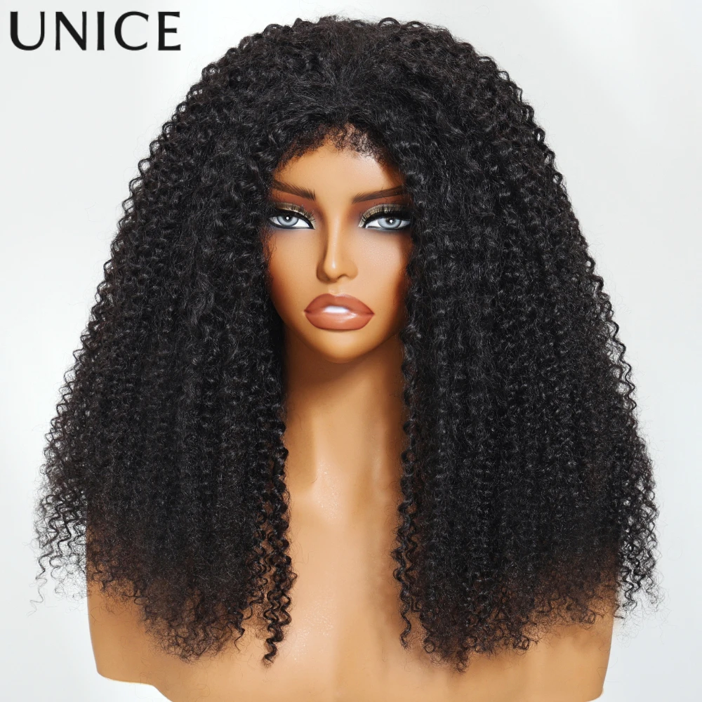 UNICE Hair Drawstring Kinky Curly Half Wig With 4C Edges Hairline Seamless Flip Over Human Hair Wig Beginner Friendly