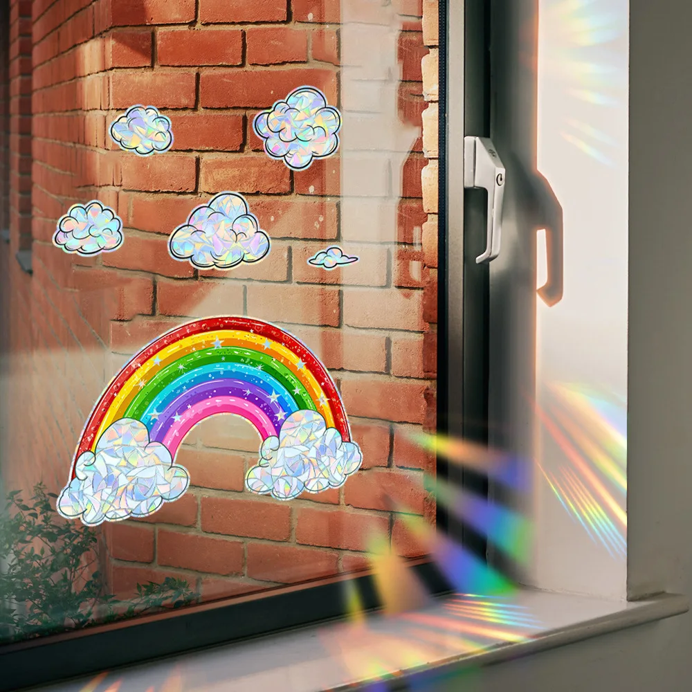 

Colorful Rainbow Clouds Window Sticker Rainbow Glass Windows Decor Wall Decals Home Decoration Self Adhesive Electrostatic Mural