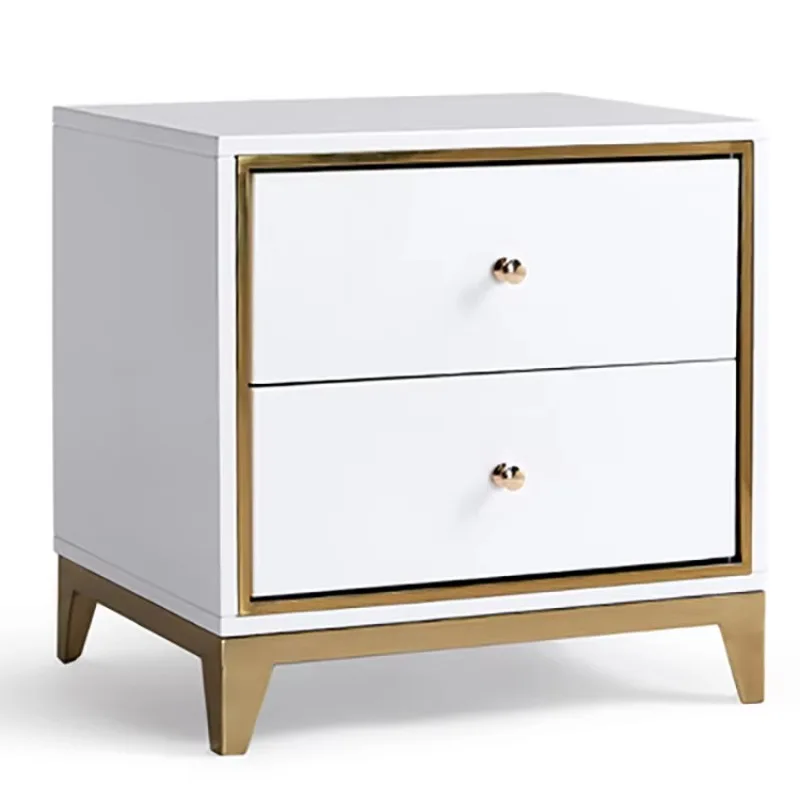 

Light luxury style bedside table Post-modern simple black and white luster paint stainless steel gold-plated bedside table