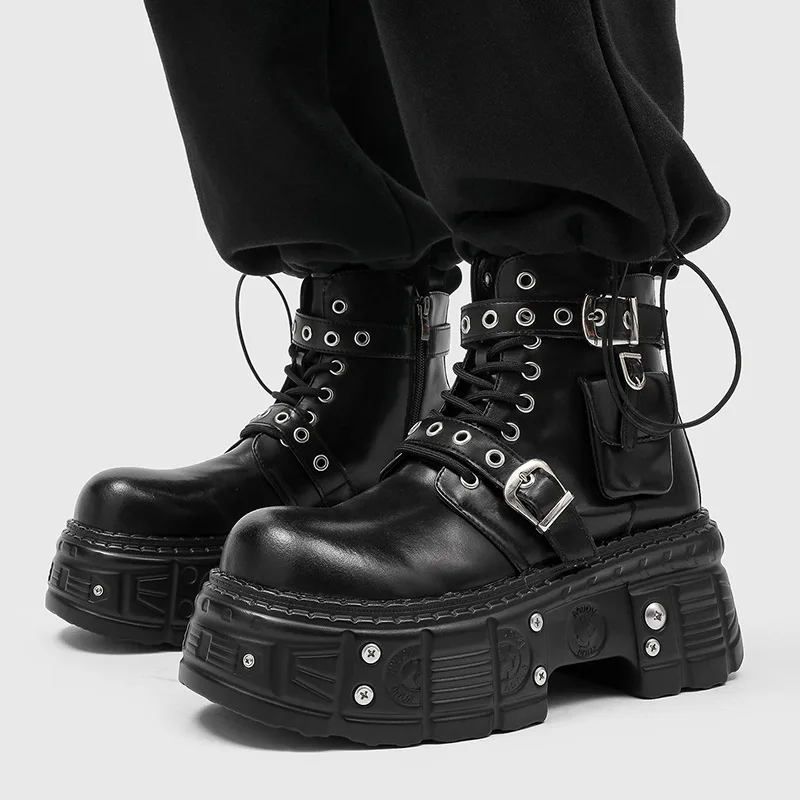 

italian brand designer boots for men fashion punk rock natural leather shoes cowboy platform boot black designer ankle botas man