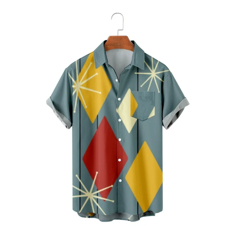 

New Hawaiian Men's Graphic Stitching Print Shirts Casual Breathable Short Sleeve Summer Shirt for Men